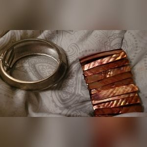 2 - ladies sea shell stretch abalone bracelet and snap bangle
